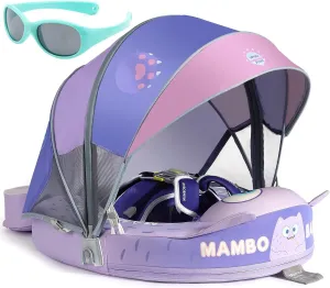 Mambobaby Float with Canopy and Tail New Upgraded Non-Inflatable Baby Pool Float Mambo Float Swim Trainer Solid Infant Swim Float Adjustable Pearl Foam Baby Swim Ring