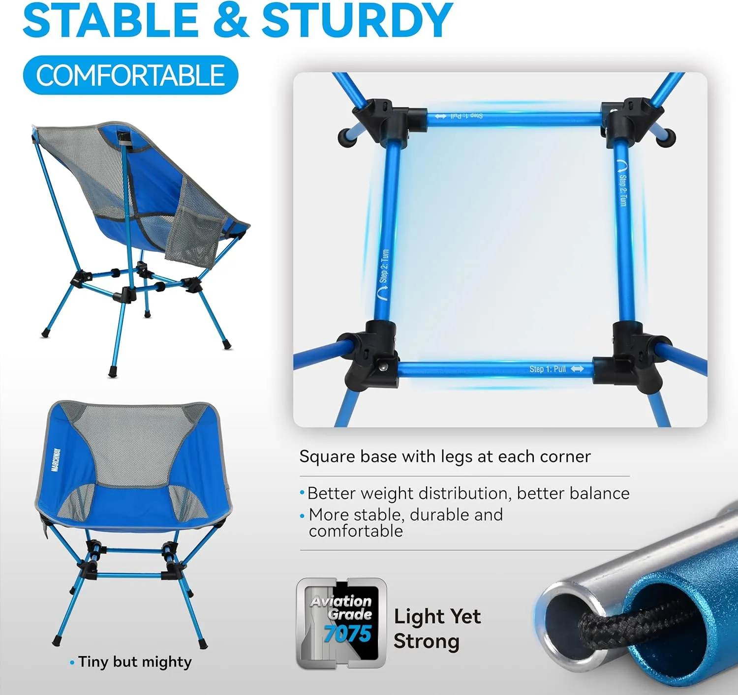 MARCHWAY Ultralight Folding Camping Chair, Heavy Duty Portable Compact for Outdoor Camp, Travel, Beach, Picnic, Festival, Hiking, Lightweight Backpacking (Bright Blue)