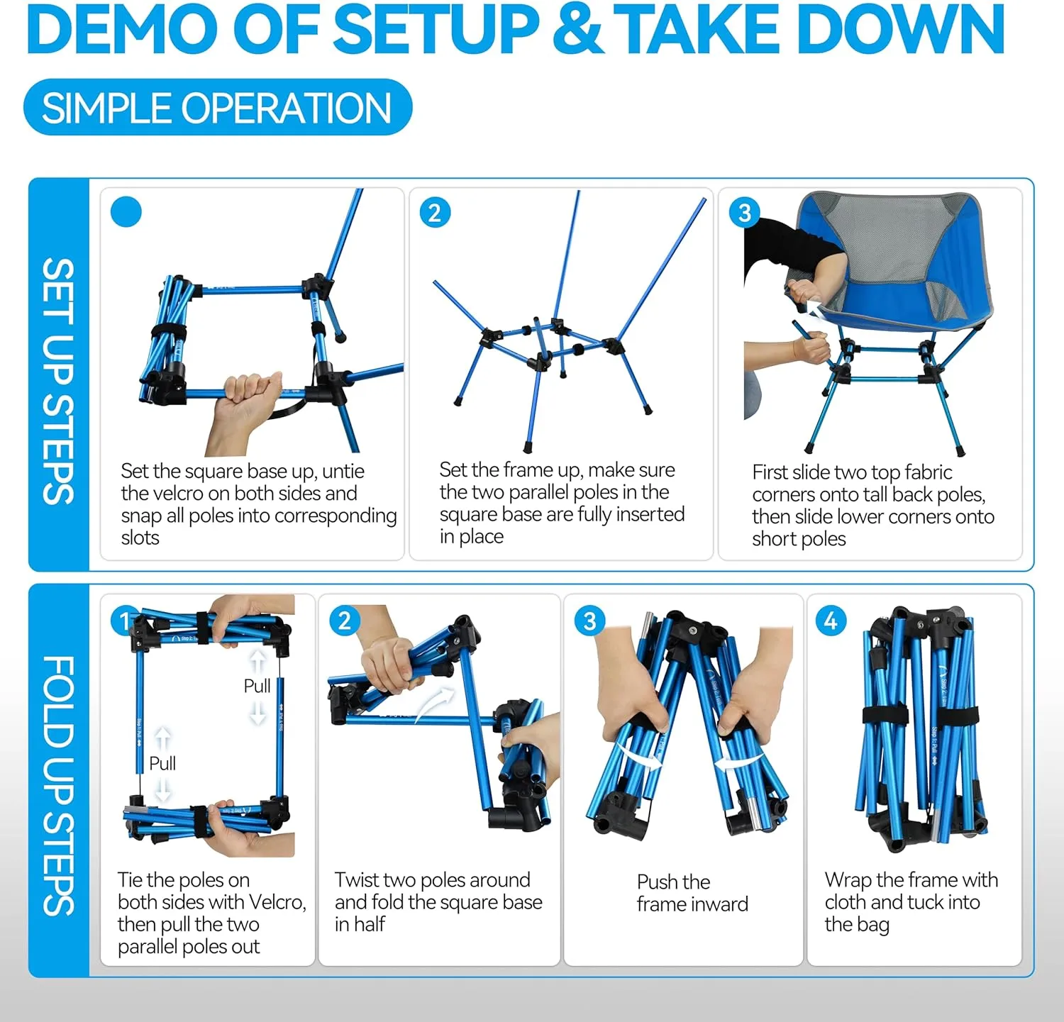 MARCHWAY Ultralight Folding Camping Chair, Heavy Duty Portable Compact for Outdoor Camp, Travel, Beach, Picnic, Festival, Hiking, Lightweight Backpacking (Bright Blue)