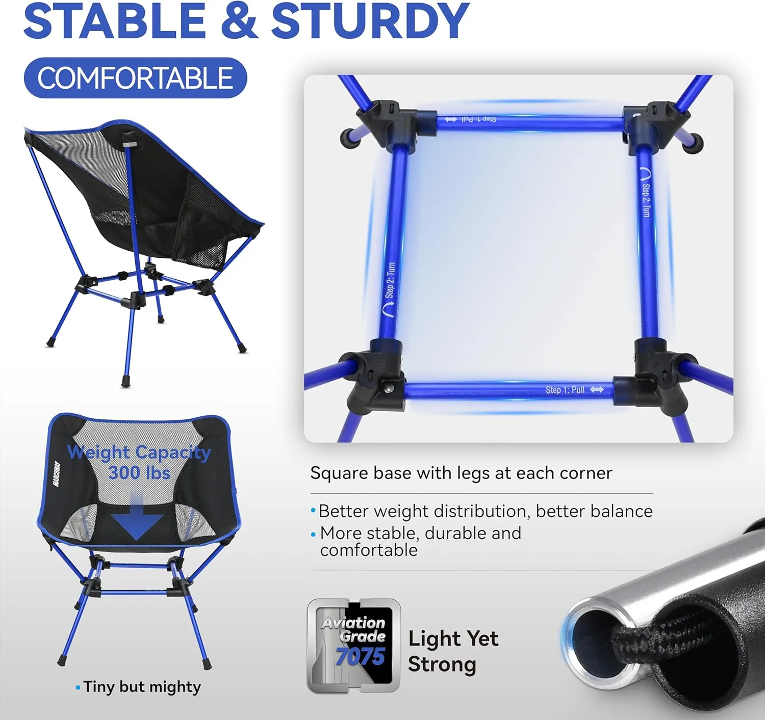 MARCHWAY Ultralight Folding Camping Chair, Heavy Duty Portable Compact for Outdoor Camp, Travel, Beach, Picnic, Festival, Hiking, Lightweight Backpacking (Dark Blue)