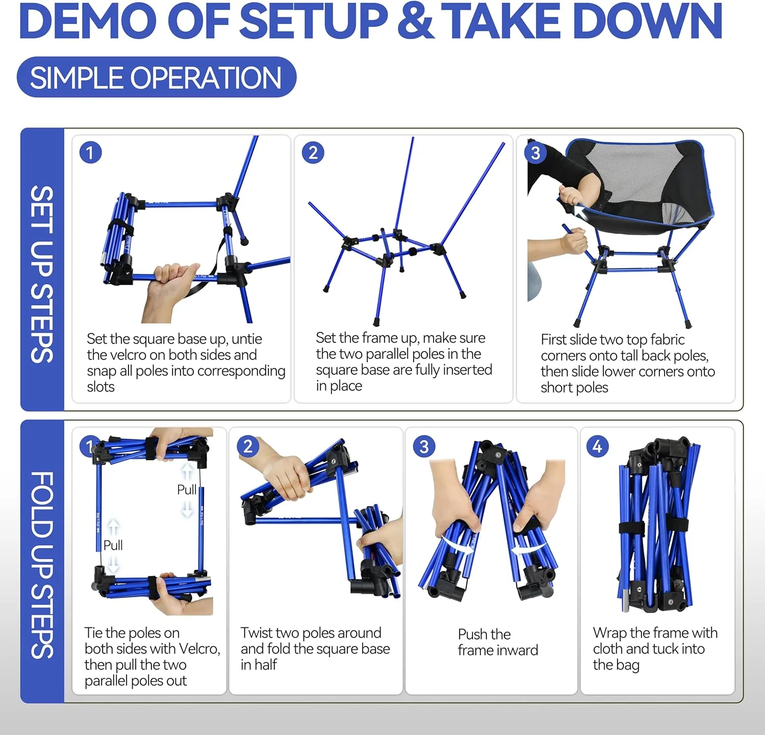MARCHWAY Ultralight Folding Camping Chair, Heavy Duty Portable Compact for Outdoor Camp, Travel, Beach, Picnic, Festival, Hiking, Lightweight Backpacking (Dark Blue)
