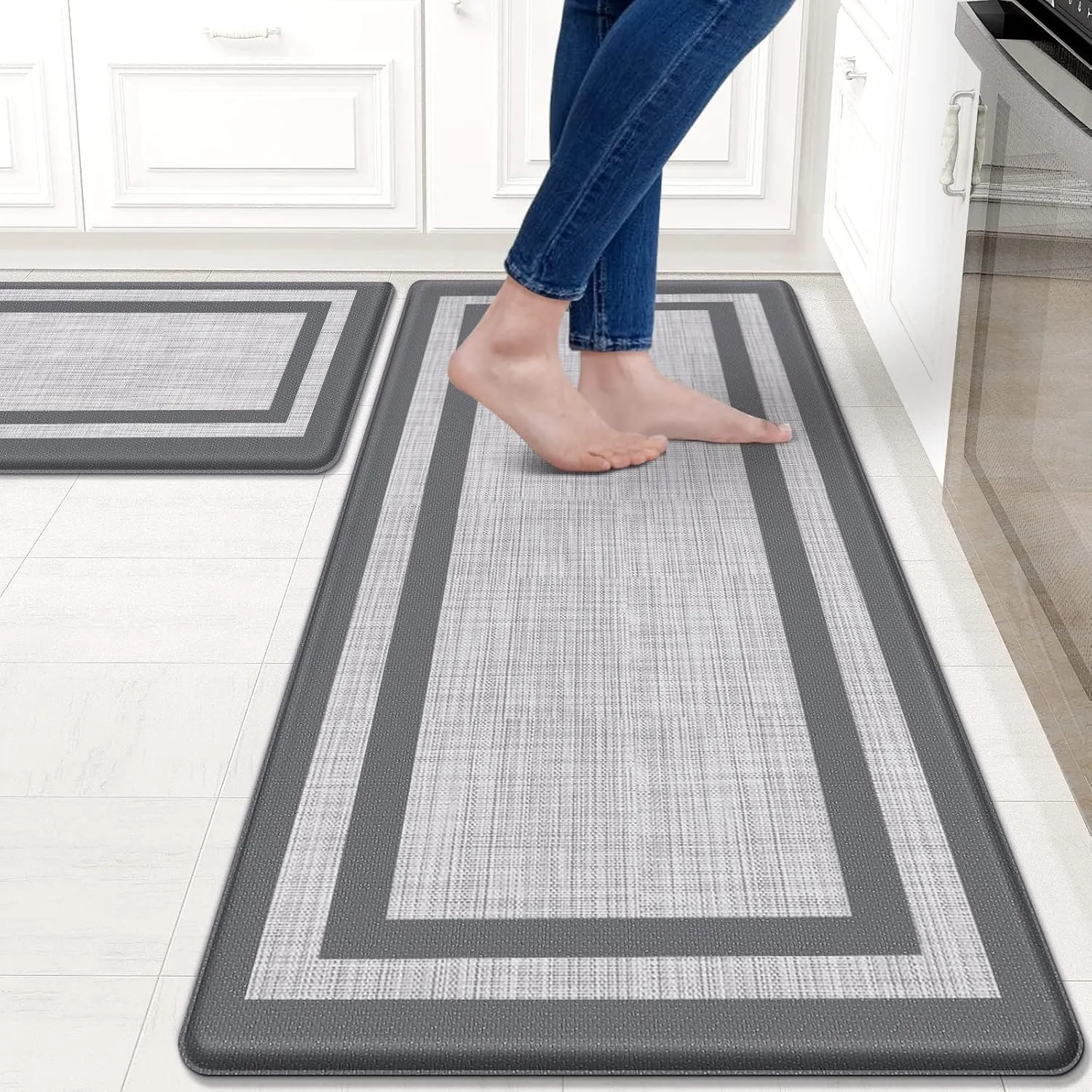 Mattitude Kitchen Mat [2 PCS] Cushioned Anti-Fatigue Rugs Non-Skid Waterproof Ergonomic Comfort Standing Mat for Kitchen, Floor, Office, Sink, Laundry, Gray and Gray