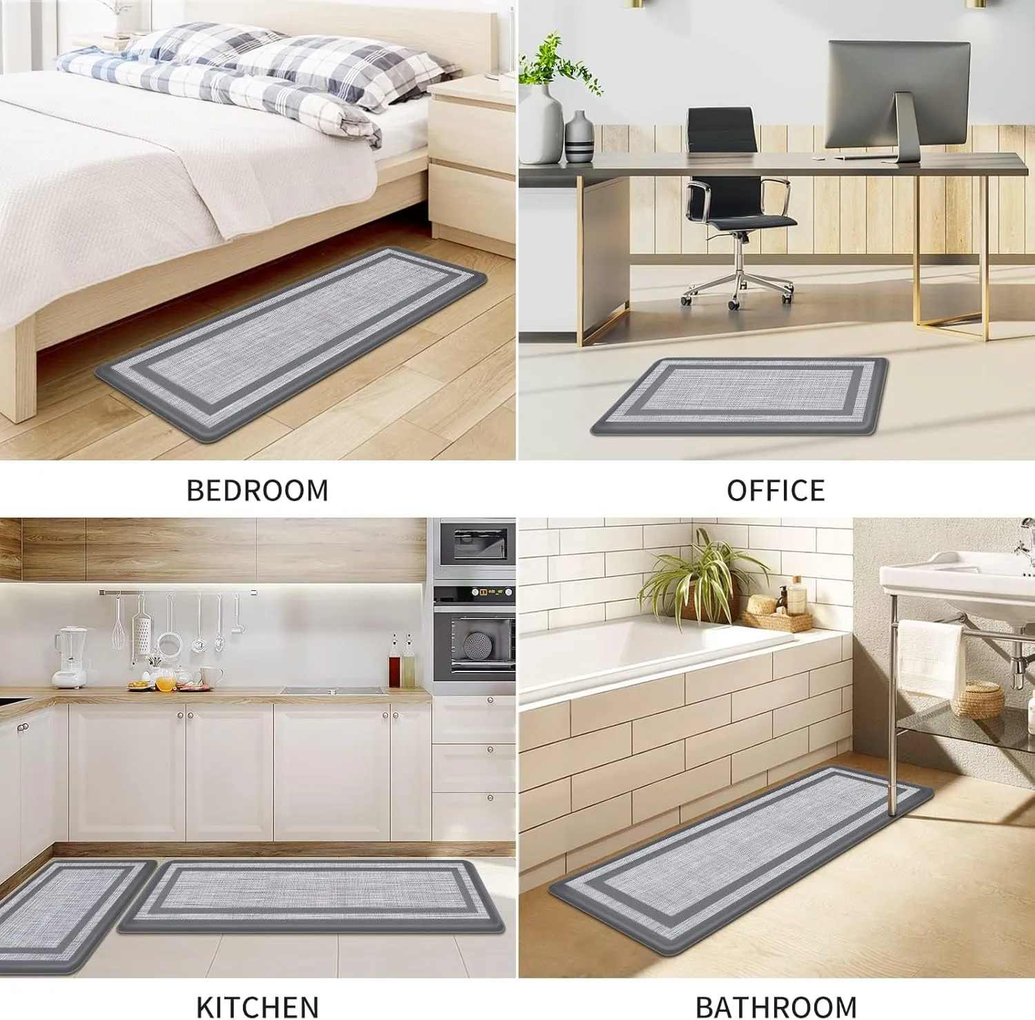 Mattitude Kitchen Mat [2 PCS] Cushioned Anti-Fatigue Rugs Non-Skid Waterproof Ergonomic Comfort Standing Mat for Kitchen, Floor, Office, Sink, Laundry, Gray and Gray