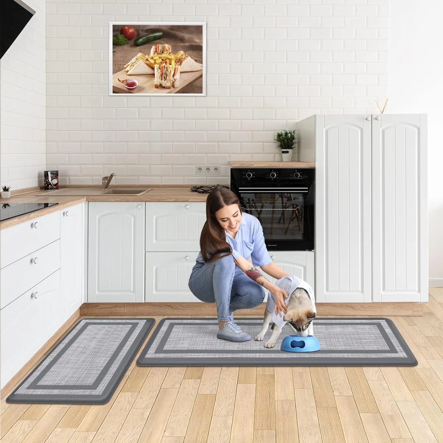 Mattitude Kitchen Mat [2 PCS] Cushioned Anti-Fatigue Rugs Non-Skid Waterproof Ergonomic Comfort Standing Mat for Kitchen, Floor, Office, Sink, Laundry, Gray and Gray