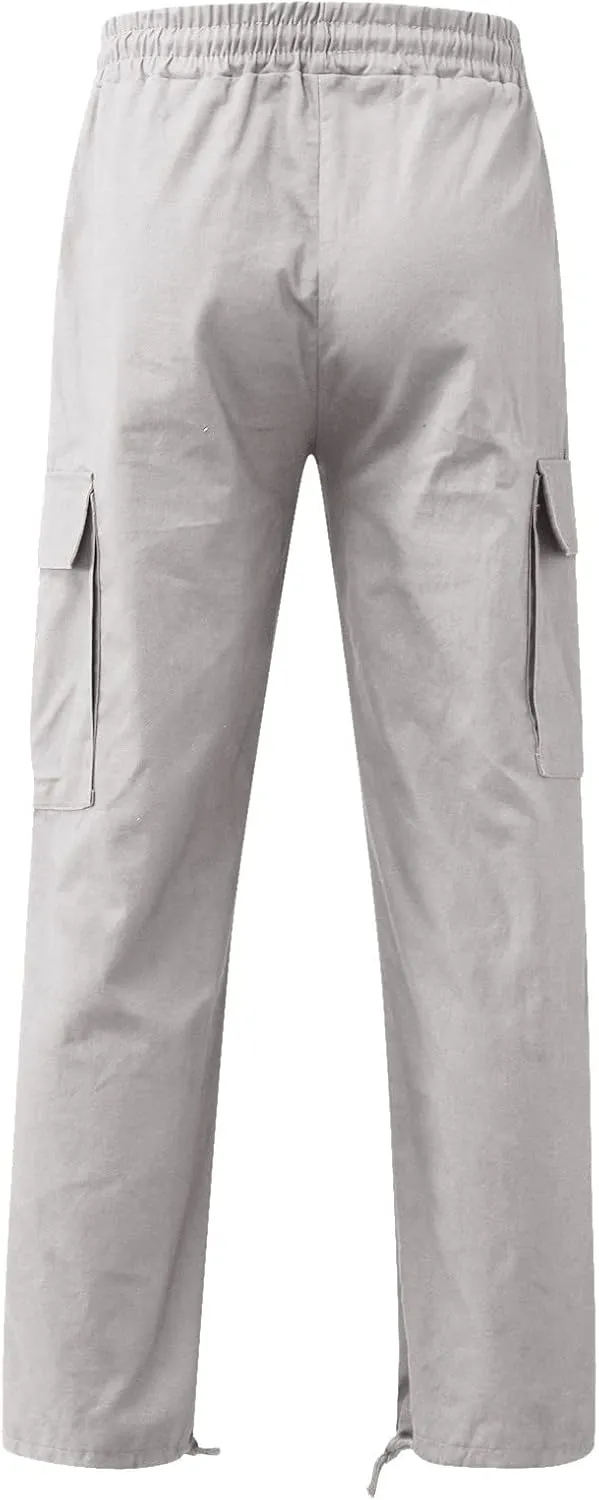 Men's Cargo Pants Casual Linen Stretch Stretch Waistband Pant Lightweight Sweatpants Joggers Gym Running