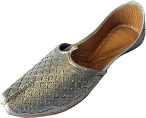 Men's Flat Silver Wedding Khussa Shoes Traditional Indian Leather Loafer Punjabi Jutti