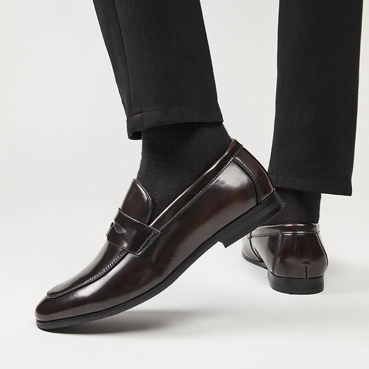 Men's Genuine Leather Slip-On Penny Loafer Fashion Classic Cap Toe Low Top Smoking Driving Moccasins Dress Shoes British Retro Tuxedo Formal Shoes for Prom Wedding Business Casual