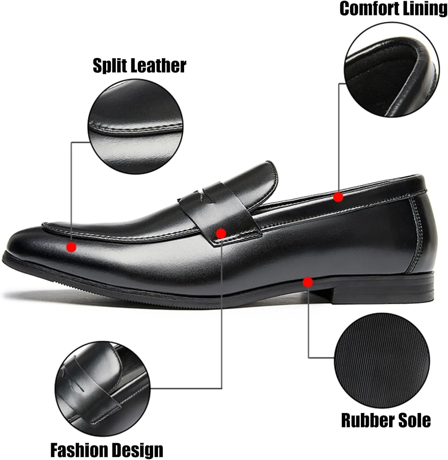 Men's Genuine Leather Slip-On Penny Loafer Fashion Classic Cap Toe Low Top Smoking Driving Moccasins Dress Shoes British Retro Tuxedo Formal Shoes for Prom Wedding Business Casual