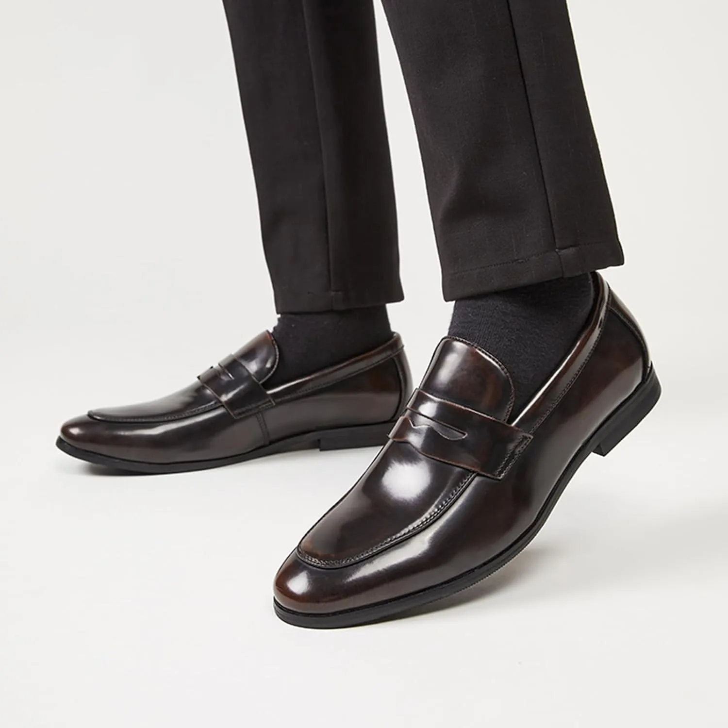 Men's Genuine Leather Slip-On Penny Loafer Fashion Classic Cap Toe Low Top Smoking Driving Moccasins Dress Shoes British Retro Tuxedo Formal Shoes for Prom Wedding Business Casual