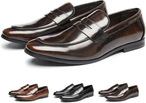 Men's Genuine Leather Slip-On Penny Loafer Fashion Classic Cap Toe Low Top Smoking Driving Moccasins Dress Shoes British Retro Tuxedo Formal Shoes for Prom Wedding Business Casual