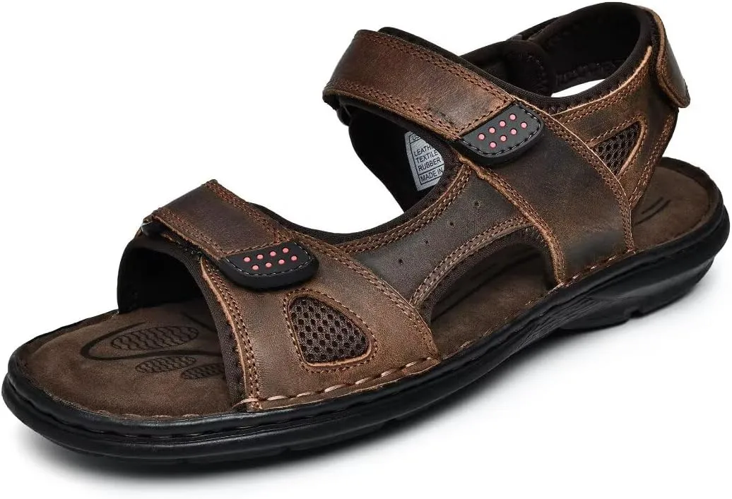Men's Leather Sandals, Comfortable Open-Toe Outdoor Beach Shoes