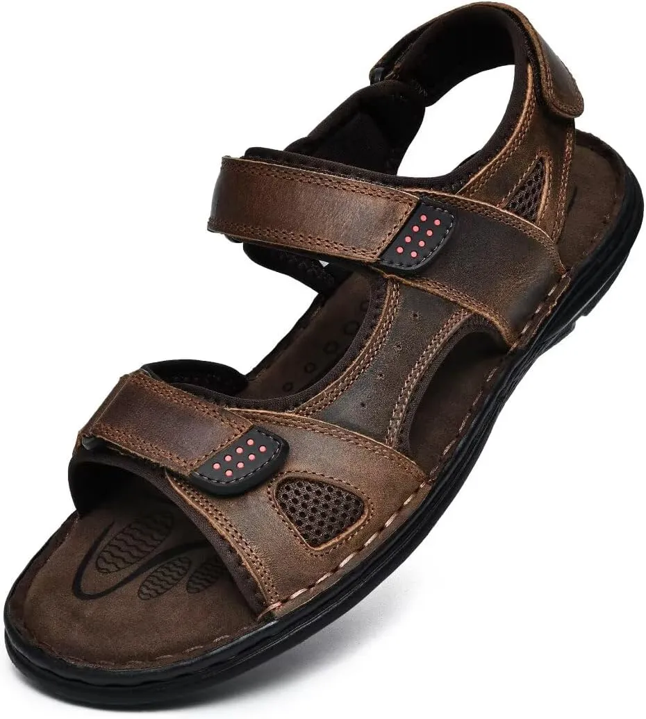 Men's Leather Sandals, Comfortable Open-Toe Outdoor Beach Shoes