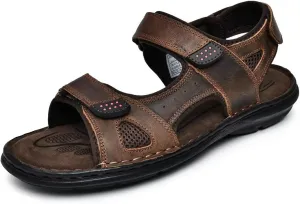 Men's Leather Sandals, Comfortable Open-Toe Outdoor Beach Shoes