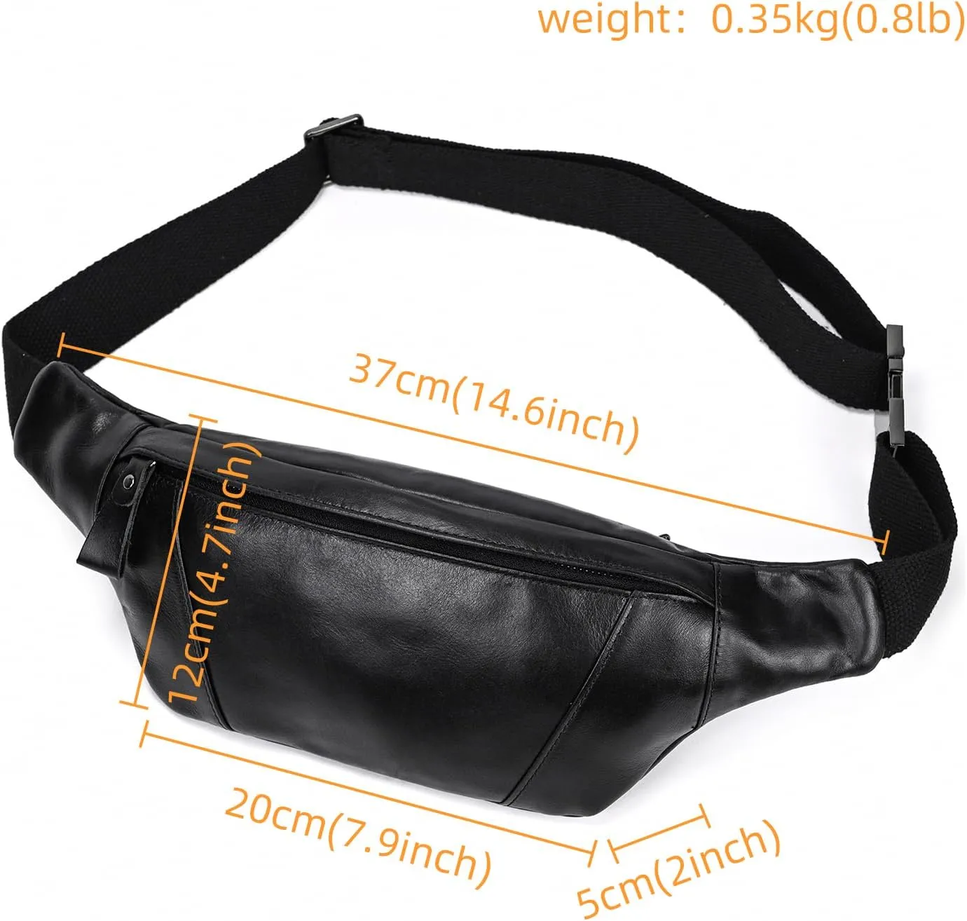 Men's Leather Waist Bag Multiple Pockets Slim Fanny Pack Adjustable Belt bag for Outdoor Running Hiking and Travel (Black)