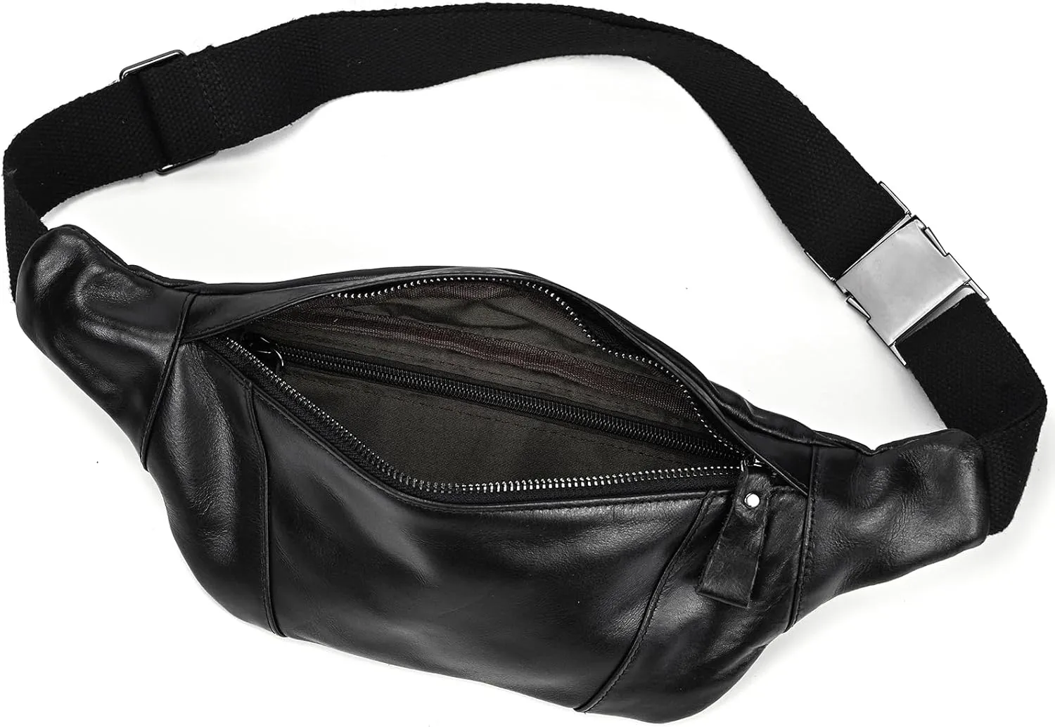 Men's Leather Waist Bag Multiple Pockets Slim Fanny Pack Adjustable Belt bag for Outdoor Running Hiking and Travel (Black)