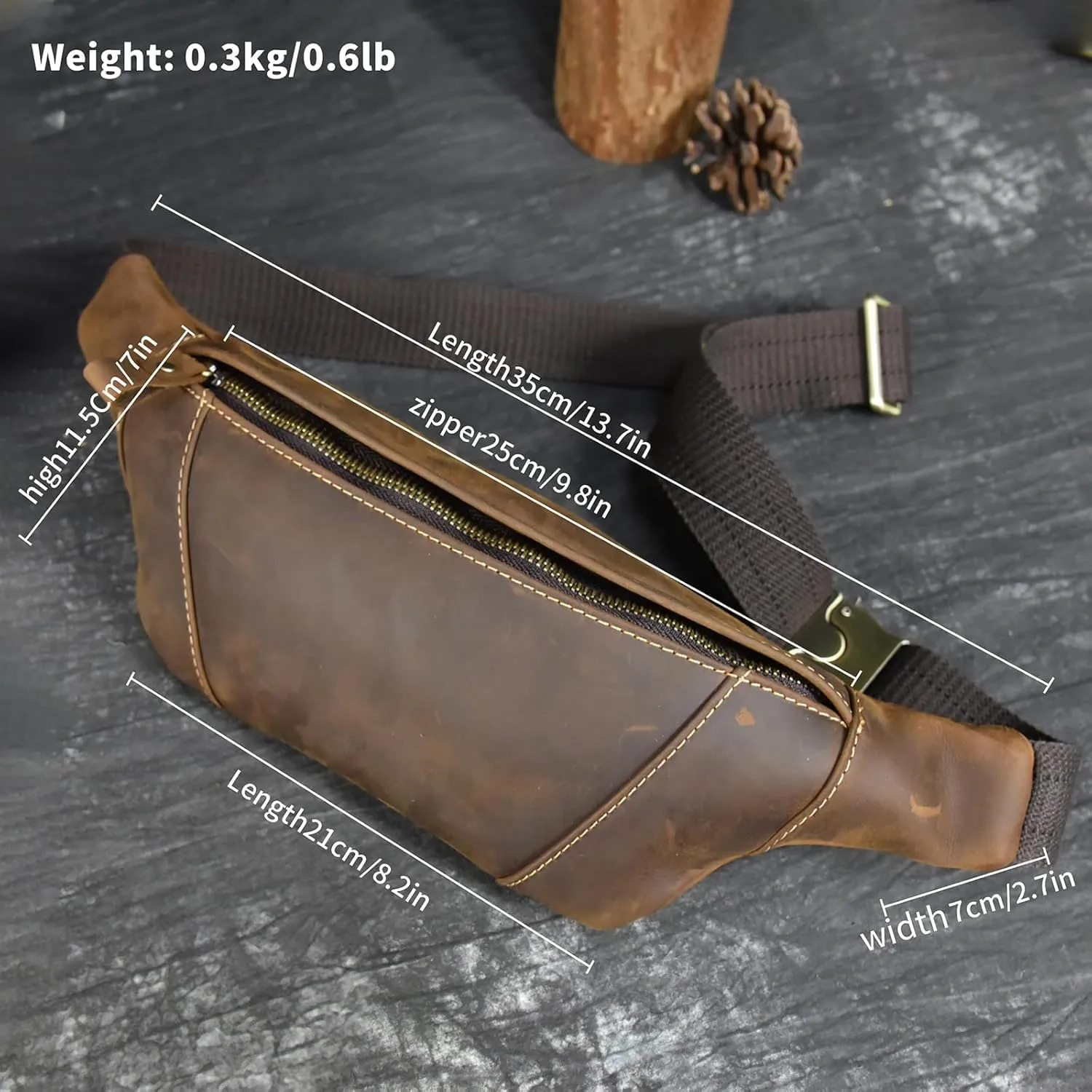 Men's Leather Waist Bag Multiple Pockets Slim Fanny Pack Adjustable Belt bag for Outdoor Running Hiking and Travel (Brown)