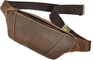 Men's Leather Waist Bag Multiple Pockets Slim Fanny Pack Adjustable Belt bag for Outdoor Running Hiking and Travel (Brown)