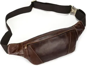 Men's Leather Waist Bag Multiple Pockets Slim Fanny Pack Adjustable Belt bag for Outdoor Running Hiking and Travel (Coffee)