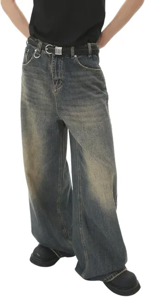 Men's Loose Wide Leg Jeans, Men Baggy Relaxed Fit Retro Jeans Y2K Hip Hop Casual Harajuku Denim Pants Vintage Streetwear