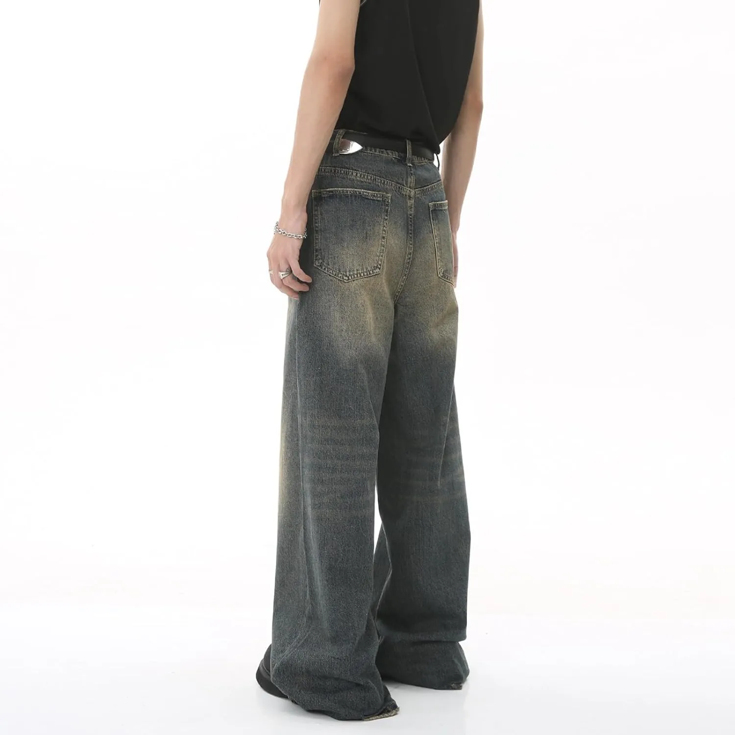 Men's Loose Wide Leg Jeans, Men Baggy Relaxed Fit Retro Jeans Y2K Hip Hop Casual Harajuku Denim Pants Vintage Streetwear