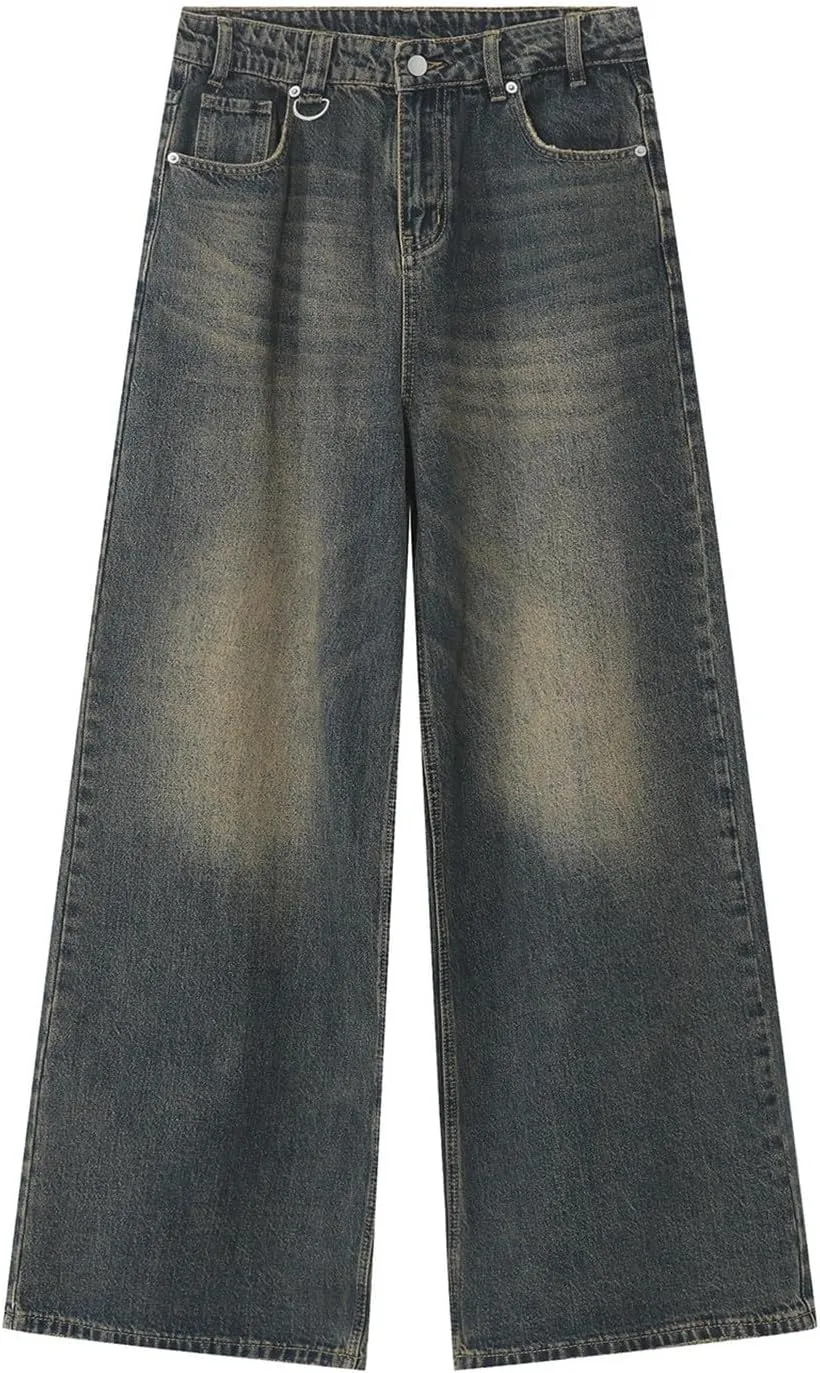 Men's Loose Wide Leg Jeans, Men Baggy Relaxed Fit Retro Jeans Y2K Hip Hop Casual Harajuku Denim Pants Vintage Streetwear