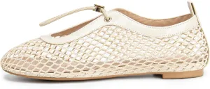 Mesh Ballet Flats for Women Round Toe Mary Janes Fishnet Drawstring Casual Comfortable Office Ballerina Flat Shoes