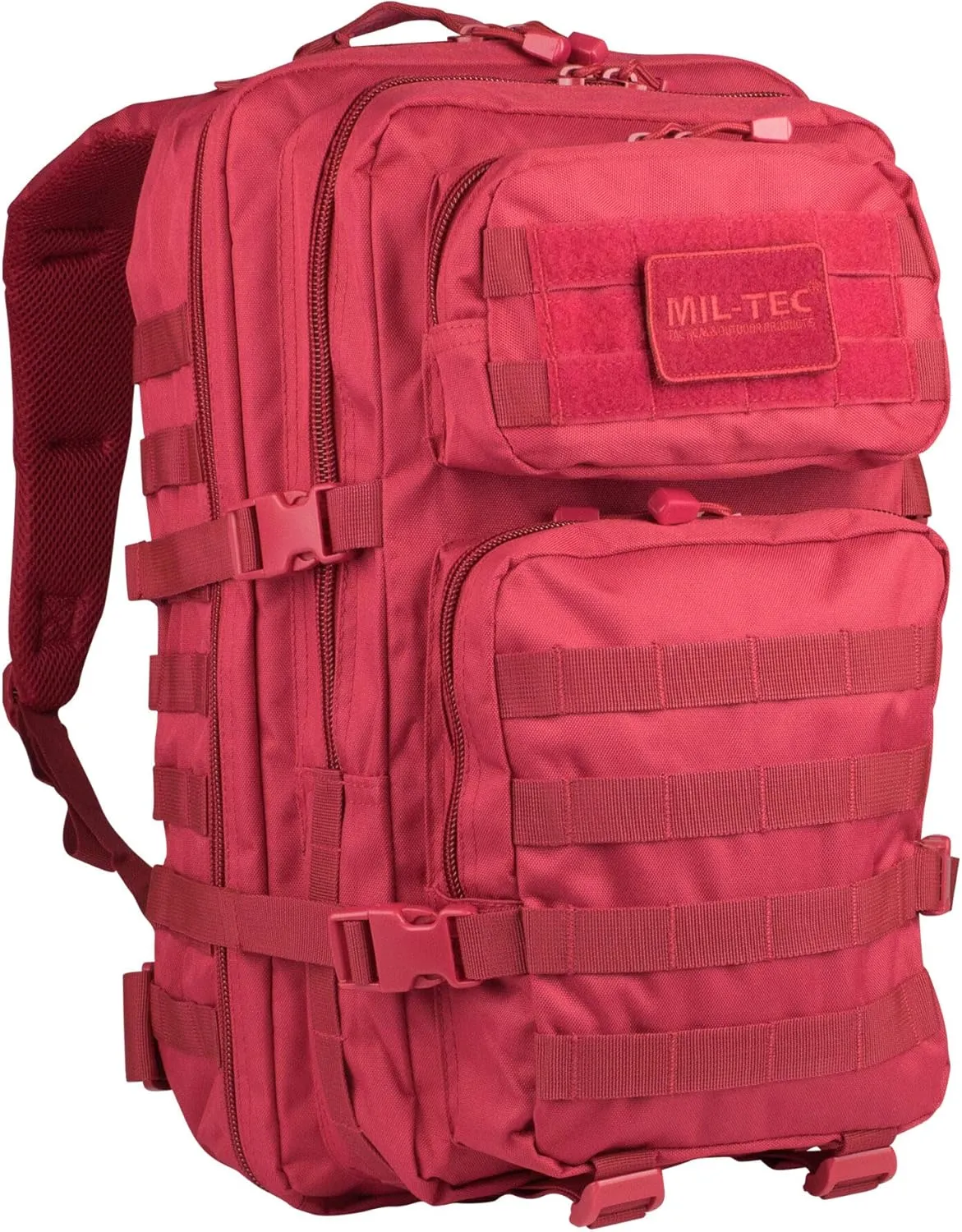 Mil-Tec Unisex Assault Pack - Rugged Durable Lightweight Ergonomic Versatile Tactical Outdoor Camping Hiking Backpack with Adjustable Padded Shoulder Straps & MOLLE Loops, Red, 20L