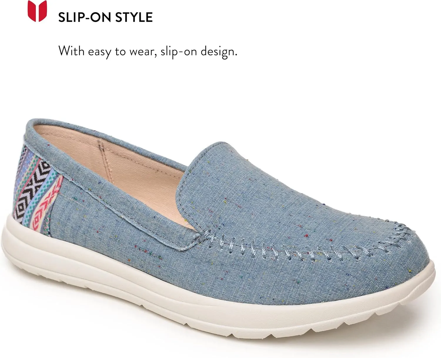 Minnetonka Discover - Women’s Woven Slip-Ons Featuring Fabric Upper, Memory Foam Insole, Easy-to-Wear Design, and EVA Rubber Outsole - Perfect for Everyday Casual Wear