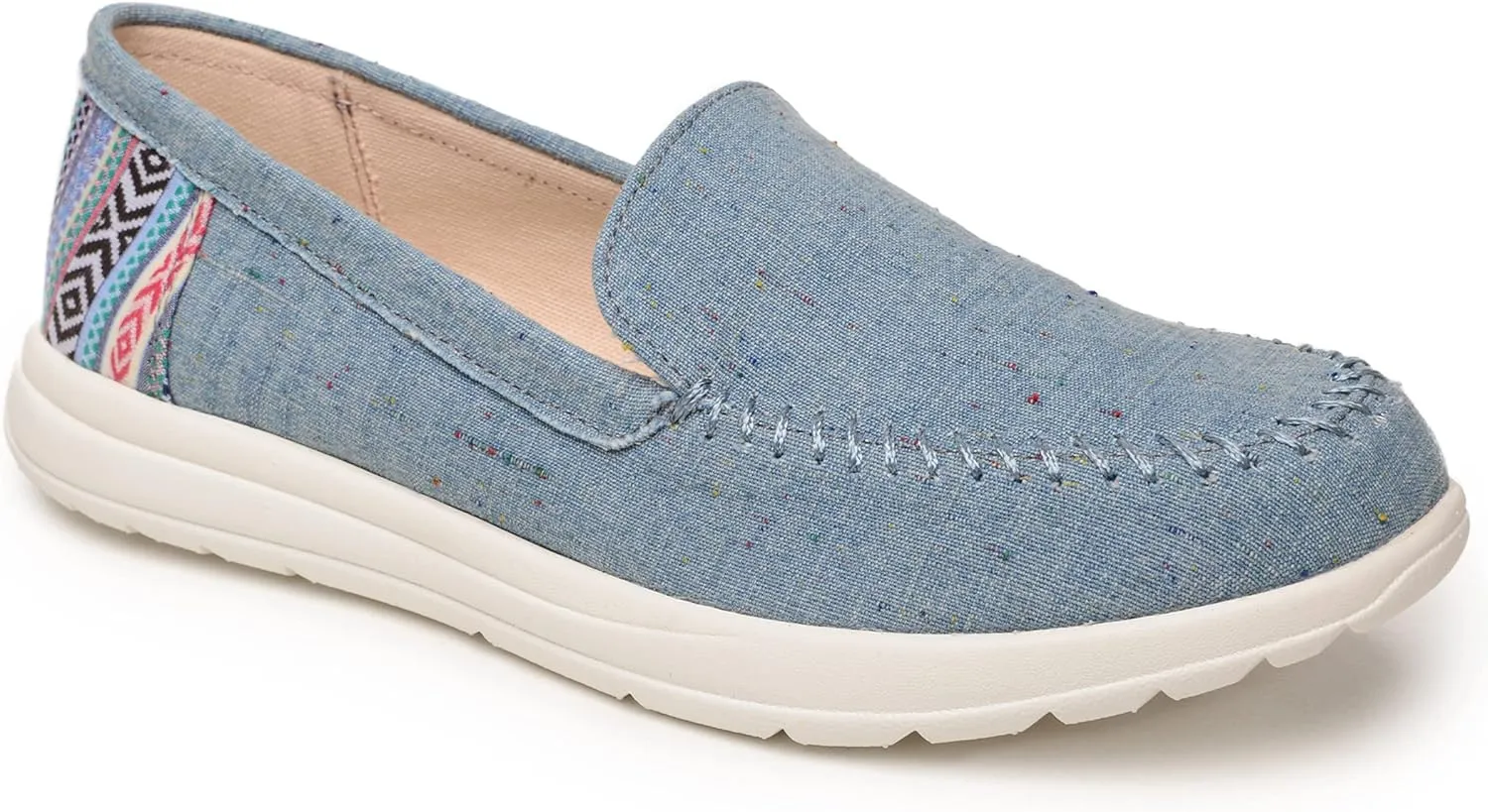 Minnetonka Discover - Women’s Woven Slip-Ons Featuring Fabric Upper, Memory Foam Insole, Easy-to-Wear Design, and EVA Rubber Outsole - Perfect for Everyday Casual Wear