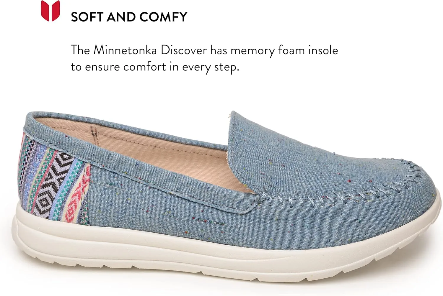 Minnetonka Discover - Women’s Woven Slip-Ons Featuring Fabric Upper, Memory Foam Insole, Easy-to-Wear Design, and EVA Rubber Outsole - Perfect for Everyday Casual Wear