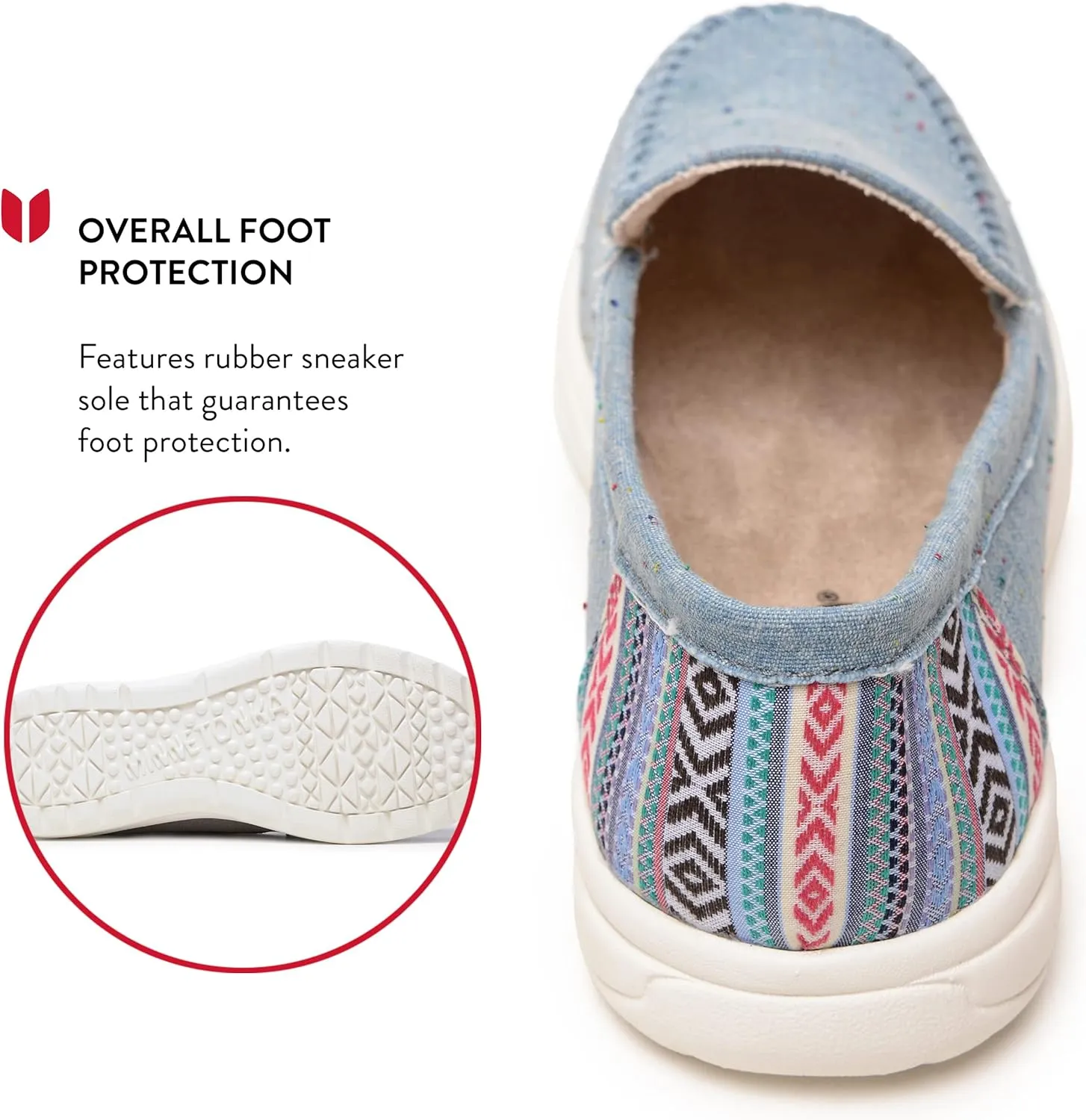 Minnetonka Discover - Women’s Woven Slip-Ons Featuring Fabric Upper, Memory Foam Insole, Easy-to-Wear Design, and EVA Rubber Outsole - Perfect for Everyday Casual Wear