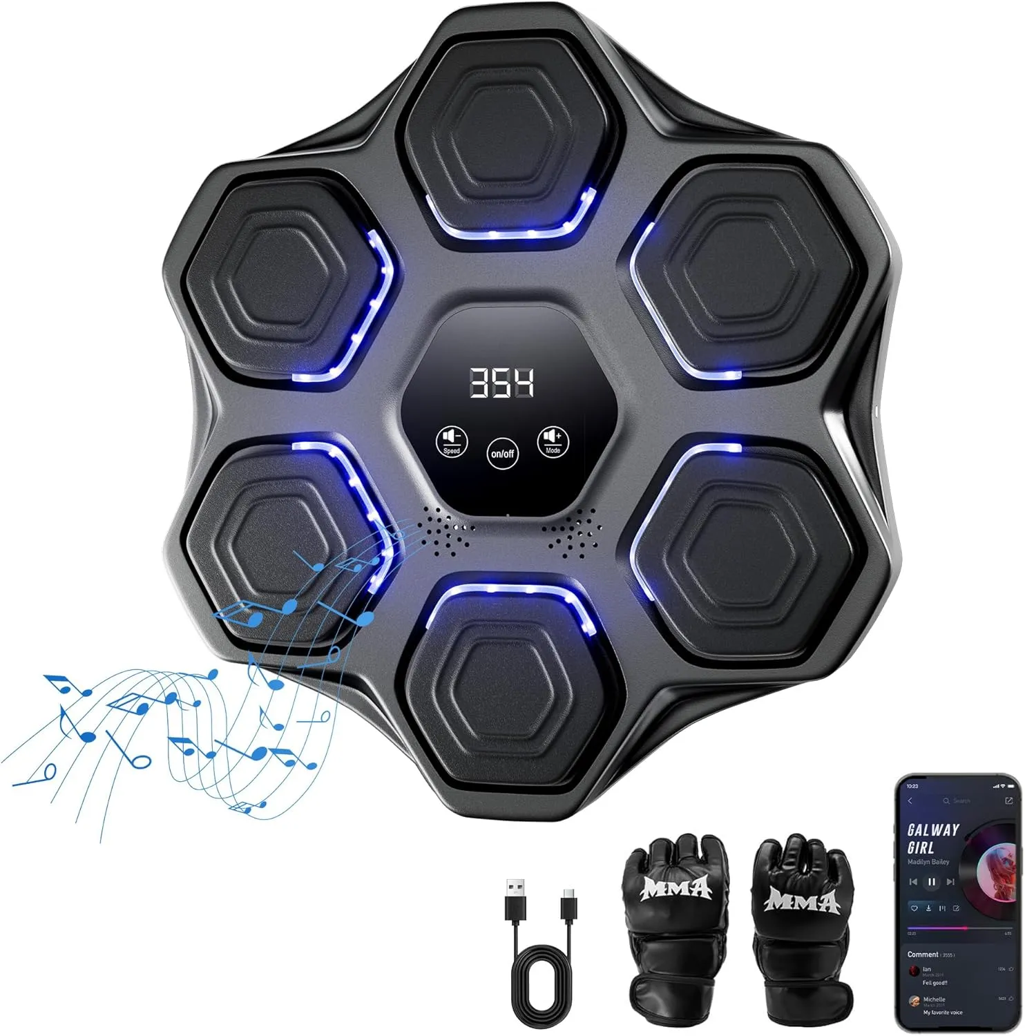 Music Boxing Machine, Wall Mounted Boxing Machine for Adults Kids, Bluetooth Smart Boxing Trainer with Boxing Gloves, Electronic Boxing Workout Equipment Target for Home Gym, 9 Modes & 9 Speeds