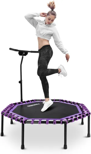 ONETWOFIT 51" Silent Trampoline with Adjustable Handle Bar, Fitness Trampoline Bungee Rebounder Jumping Cardio Trainer Workout for Adults…