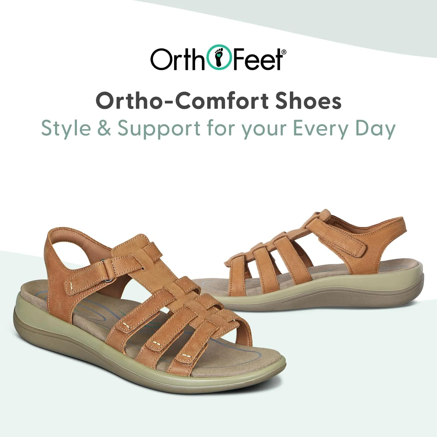 Orthofeet Women's Orthopedic Camel Leather Amalfi Adjustable Sandals, Size 10.5