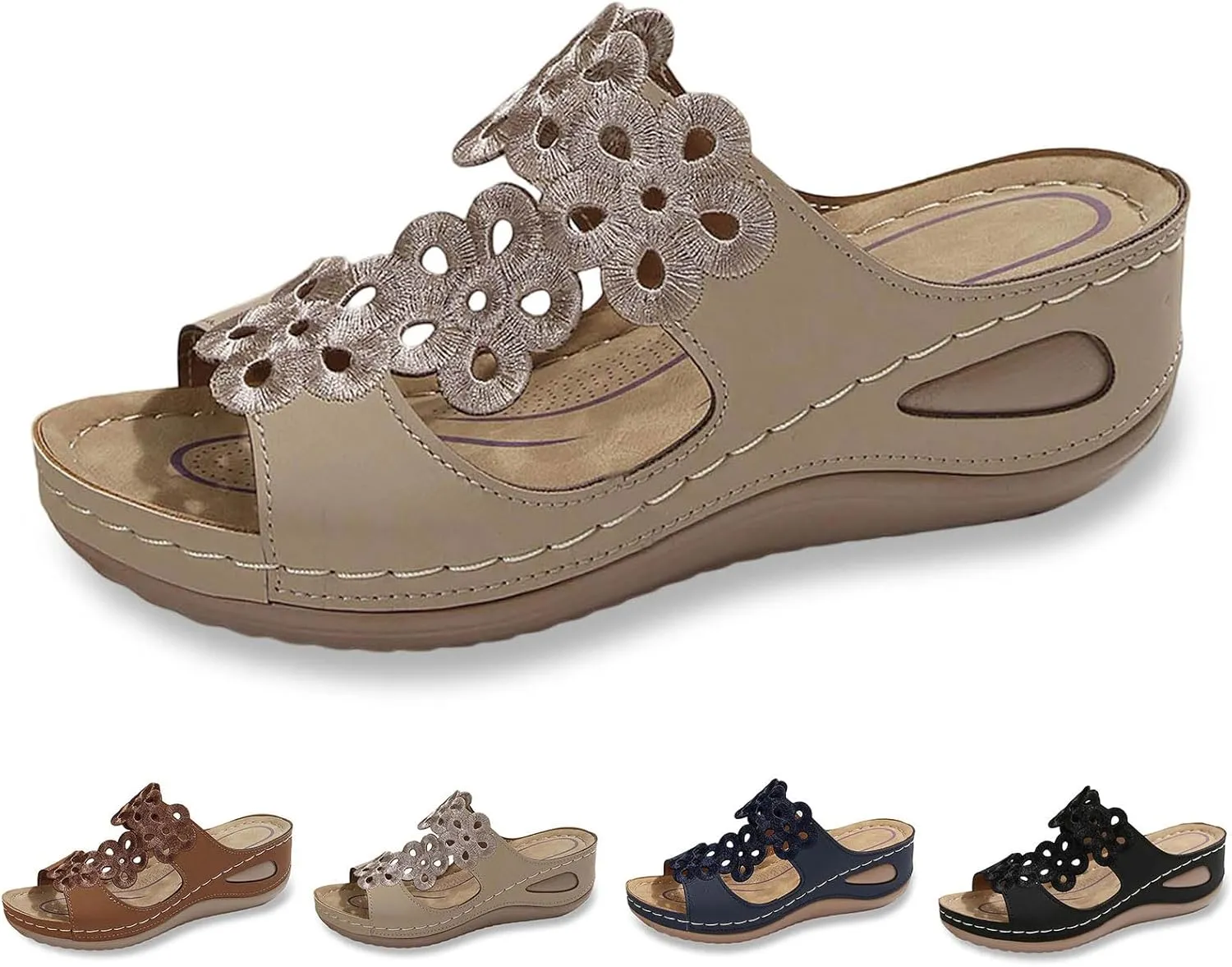 Orthotic Wedge Sandals for Women Dressy Summer Open Toe Low Platform Wedges Sandals Arch Support Flower Comfortable Casual Shoes