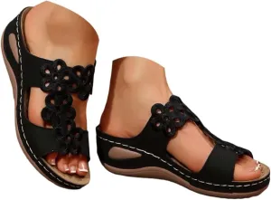 Orthotic Wedge Sandals for Women Dressy Summer Open Toe Low Platform Wedges Sandals Arch Support Flower Comfortable Casual Shoes