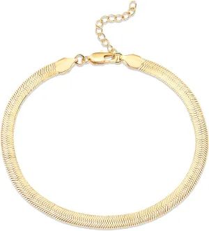 PAVOI 14K-18K Gold Plated Charm Link Flat Gold Anklets for Women | Beaded Marina Link Mariner Paperclip Snake Chain Jewelry Anklets