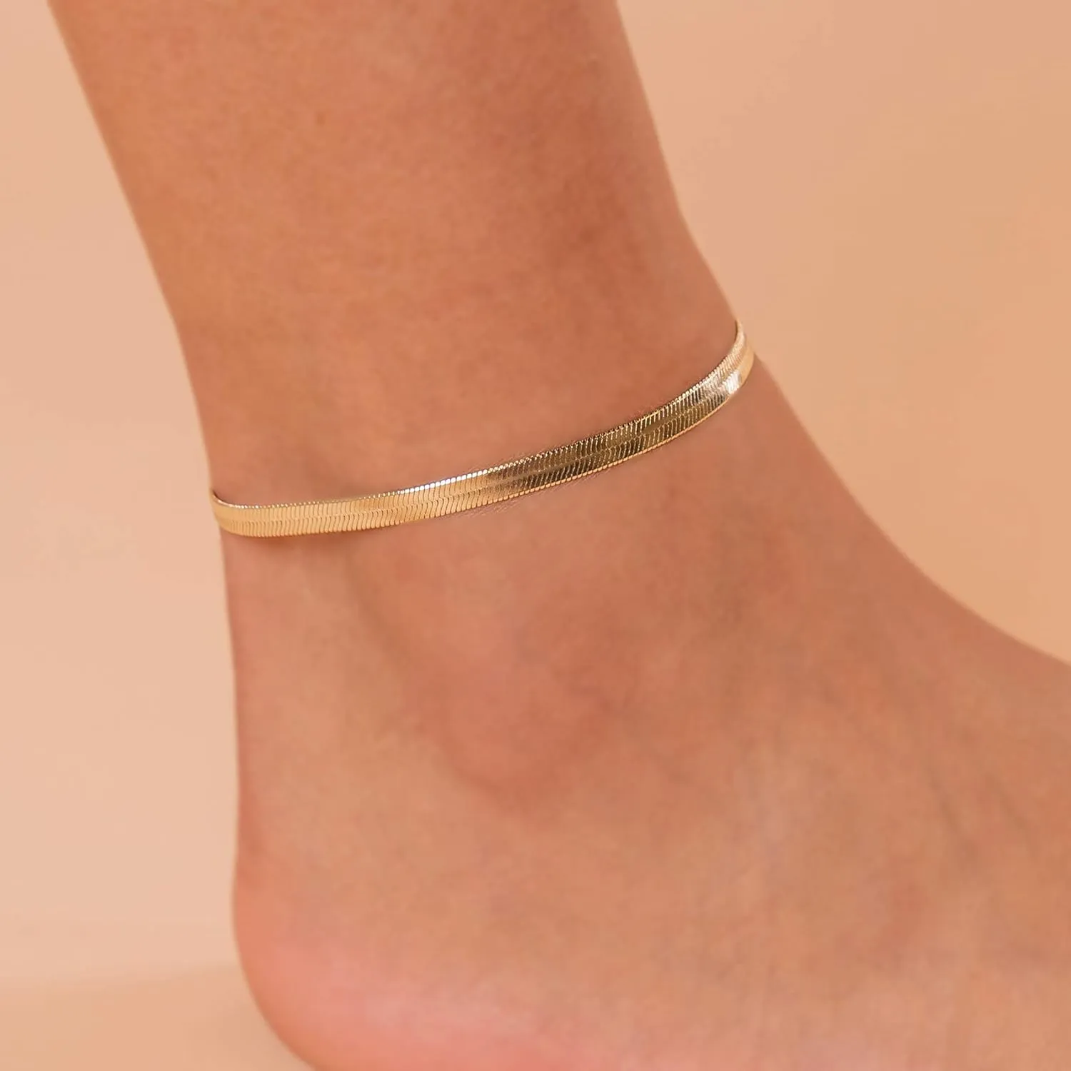 PAVOI 14K-18K Gold Plated Charm Link Flat Gold Anklets for Women | Beaded Marina Link Mariner Paperclip Snake Chain Jewelry Anklets