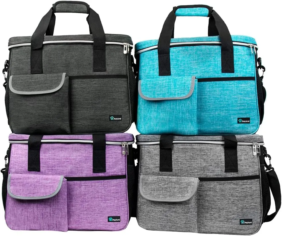 PetAmi Travel Bag Organizer - Dog & Cat Diaper Bag with Food Container and Bowls, Perfect for Weekend Camping (Sea Blue, Large)