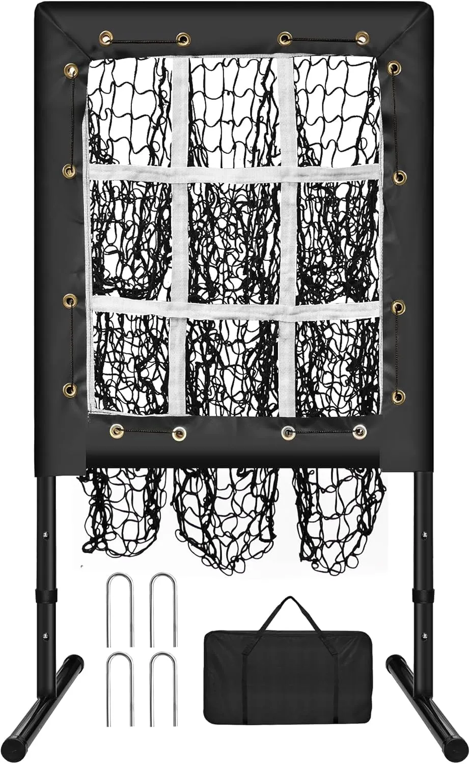 Pitching Net, 9 Hole Baseball Pitching Net with Strike Zone, Adjustable Baseball Softball Net for Batting Pitching Hitting, Portable Pitcher Trainer Net Baseball Pitching Target
