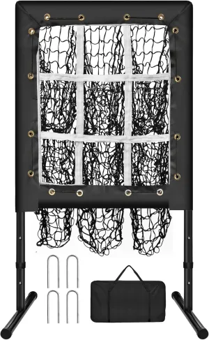Pitching Net, 9 Hole Baseball Pitching Net with Strike Zone, Adjustable Baseball Softball Net for Batting Pitching Hitting, Portable Pitcher Trainer Net Baseball Pitching Target