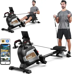 Pooboo Magnetic Rowing Machine 360 LB Weight Capacity, folding rower with Combination Strength exercise, Tablet Holder and Comfortable Seat Cushion, Rower for Home Use