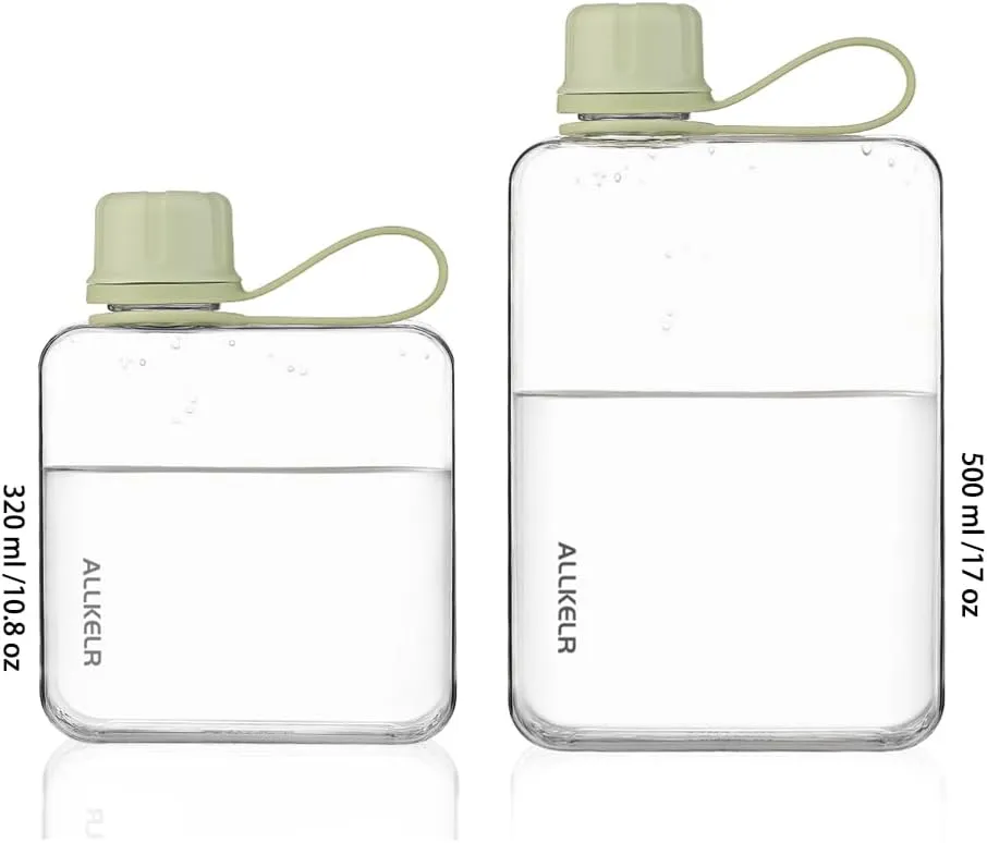 Portable Flat Water Bottle,BPA Free Reusable Tritan Plastic Travel Water Bottle Cup,Lightweight Leakproof Slim Water Bottle Fits Purse,Backpacking, Hiking (Green, 17 oz)