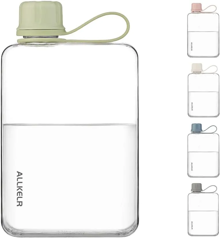 Portable Flat Water Bottle,BPA Free Reusable Tritan Plastic Travel Water Bottle Cup,Lightweight Leakproof Slim Water Bottle Fits Purse,Backpacking, Hiking (Green, 17 oz)