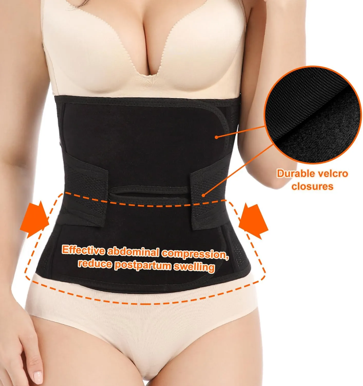 Postpartum Belly Band,C Section Belly Binder,Abdominal Binder Post Surgery Girdle,Tummy Tuck Compression Wrap Waist Trainer Black
