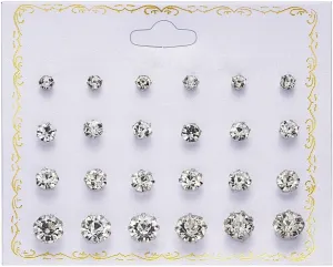 POWER BALANCE 12 Pairs S925 Silver Flat Stud Earrings set, Hypoallergenic clear Cubic Stud Earrings, Safe for Sensitive Ears, Trendy Unisex Jewelry Gift，Women Men