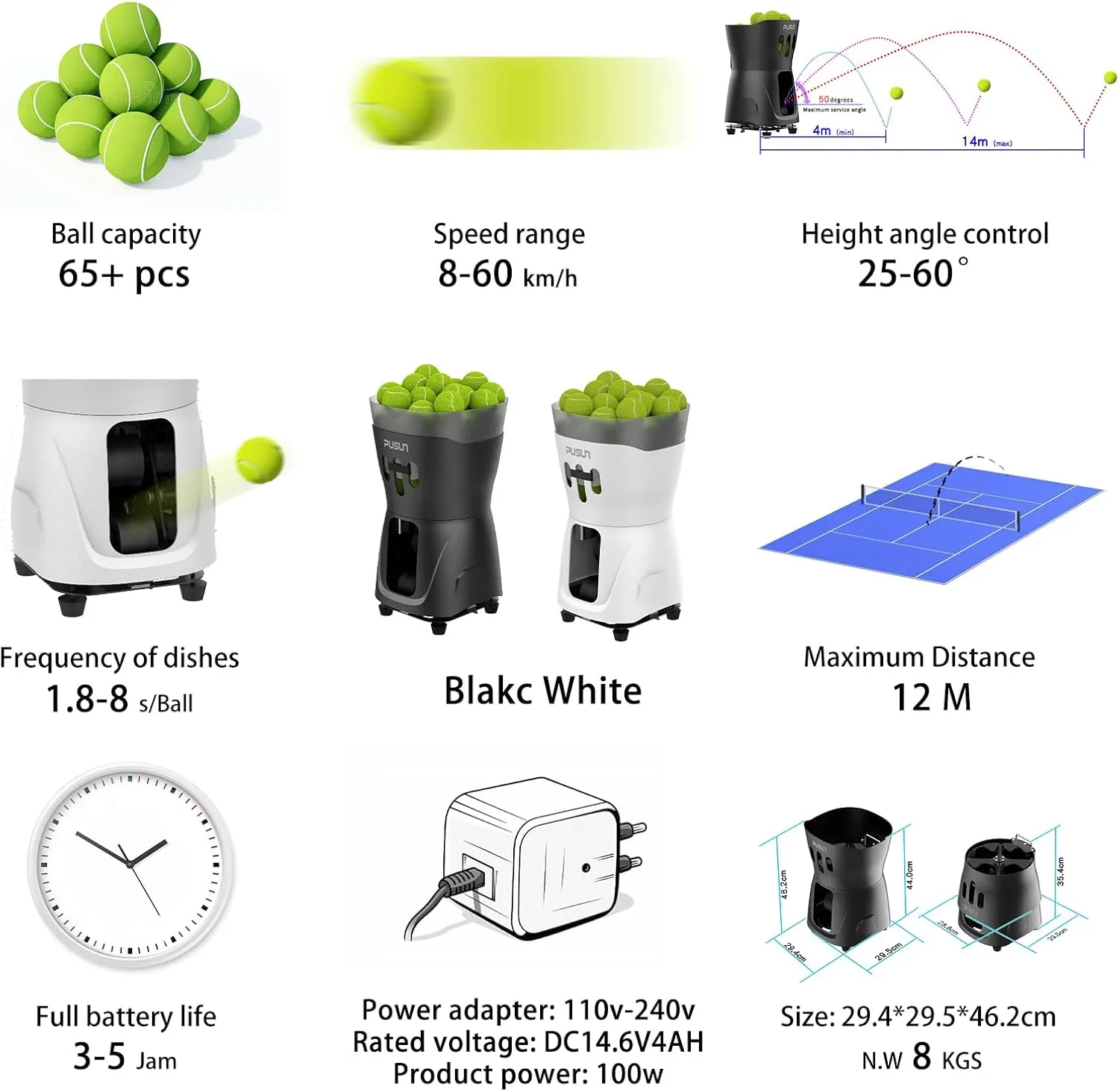 PT Mini Pro Tennis Ball Machine - Portable Smart Trainer for Beginners, 65  Ball Capacity, 3-5H Battery Life, Adjustable Ball Speed & Angle, APP & Remote Control