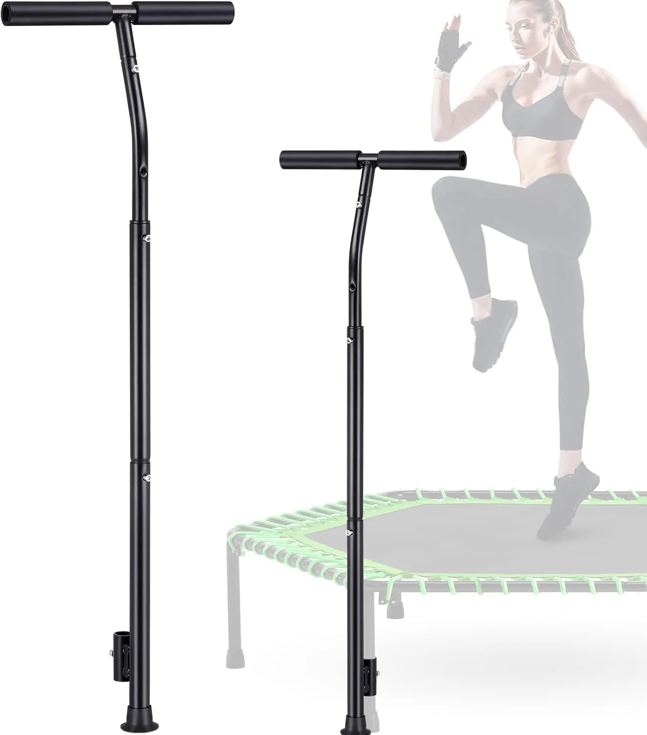 Rebounder Handle Bar Only, 3 Levels Adjustable Stabilizer Bar for Straight Leg Fitness Trampoline, ONLY Fits for Foot Tube Within 2.5CM/0.98IN Diameter, Grippable & Cushy Foam Handle