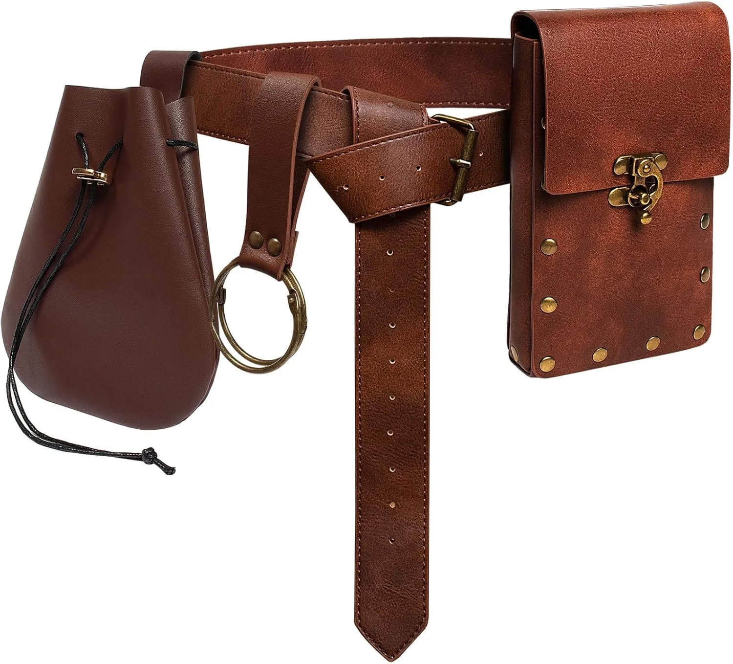 Ren Faire Costume Accessories Medieval Belt Pouch Coin Purse Skirt Hike Sets Festival Halloween Casual Fanny Pack Waist Bag (2-Brown)