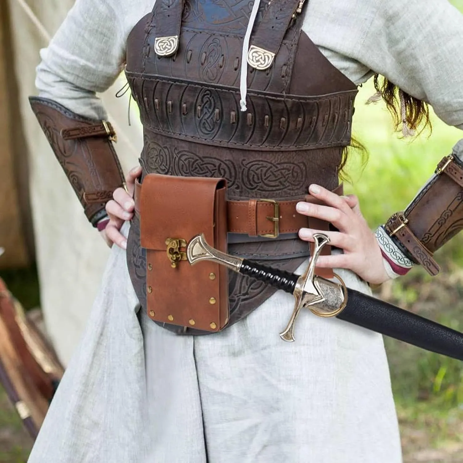 Ren Faire Costume Accessories Medieval Belt Pouch Coin Purse Skirt Hike Sets Festival Halloween Casual Fanny Pack Waist Bag (2-Brown)